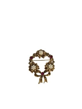 Vintage Avon Flowers w/Faux Seed Pearl Clusters & Rhinestones Wreath Pin Brooch